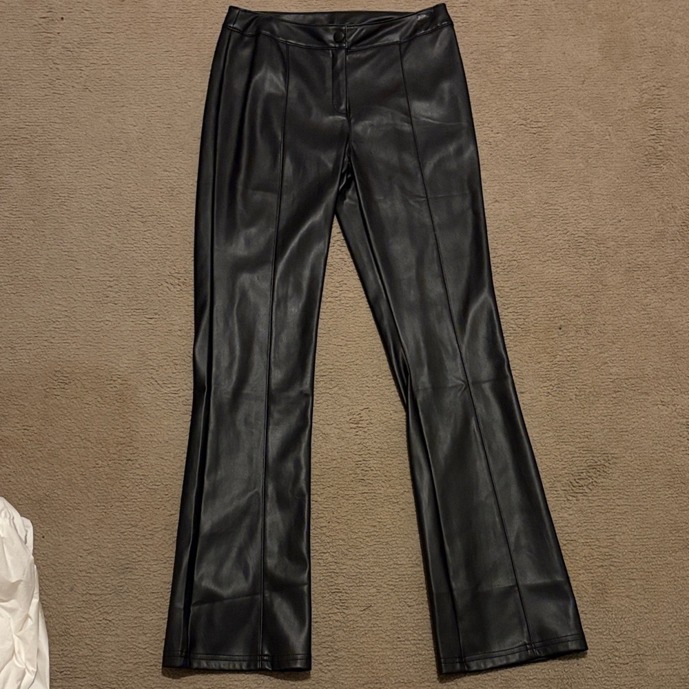 Black Faux Leather Flared Pants